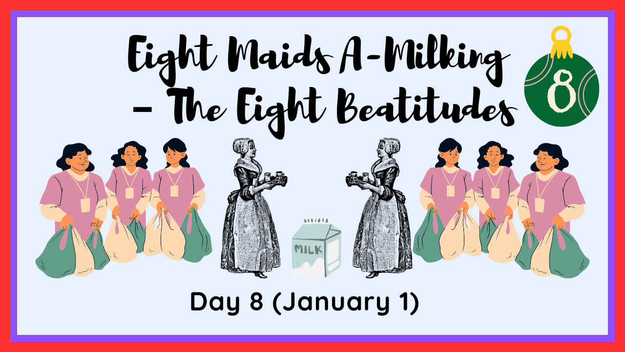 The eight maids a-milking with cows, from the Twelve Days of Christmas